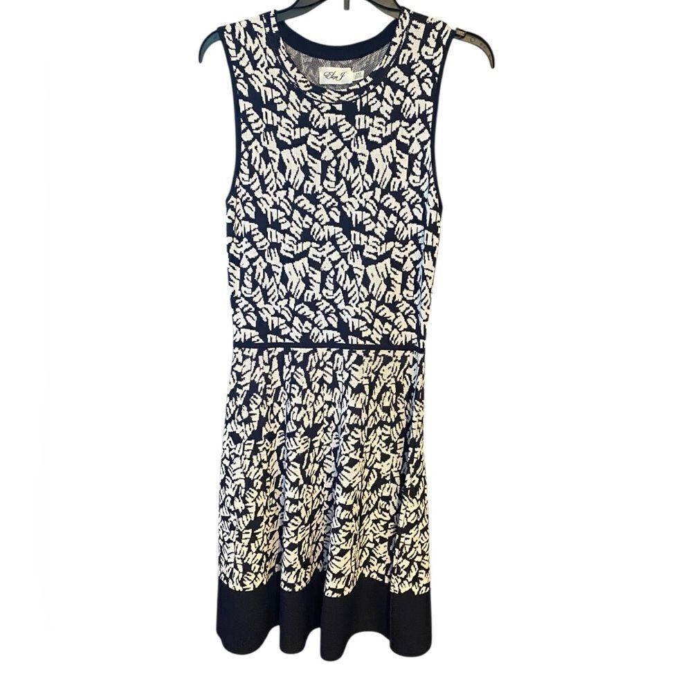 Eliza J. Sz M Navy Blue Print Sleeveless Drop Waist Luxury Knit Dress
